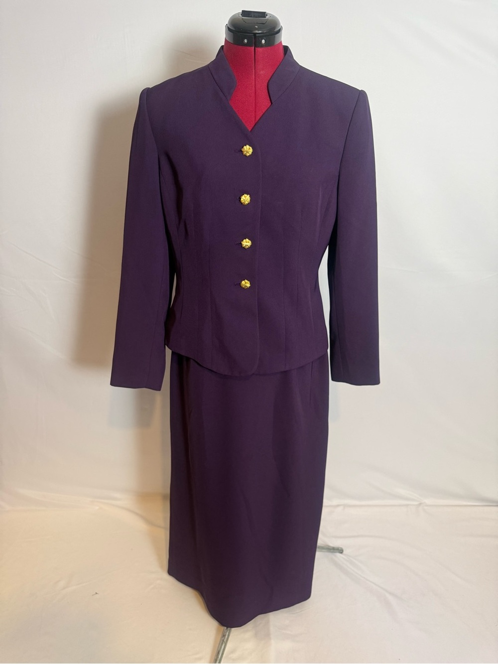 Preston & York Skirt Suit Size 10P Purple Gold Button 2-Piece Set Blazer & Skirt
